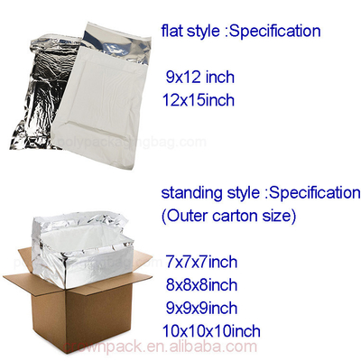 Sacos isolados de papel de alumínio de prata Navio de pequeno porte Produtos sensíveis à temperatura Envelopes metalizados isolados para o frio